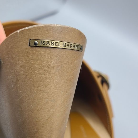 Isabel Marant Titya Clogs Mid-Heel Studded Camel Leather stud wood Sz 6 36 new - Picture 6 of 10